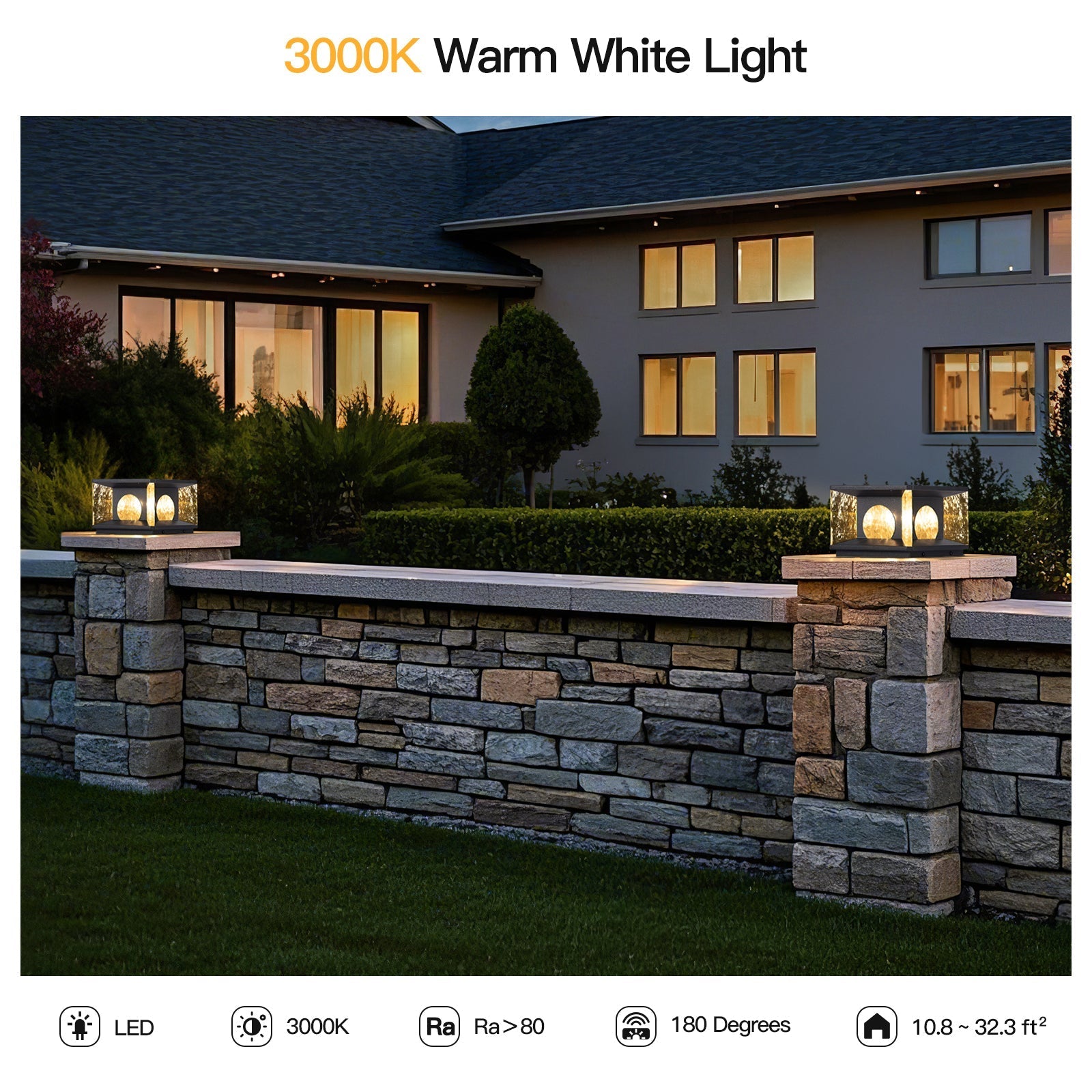 RIRZ LUCENT Solar Glass Post Light Modern Textured LED Outdoor Garden — 20cm 30cm