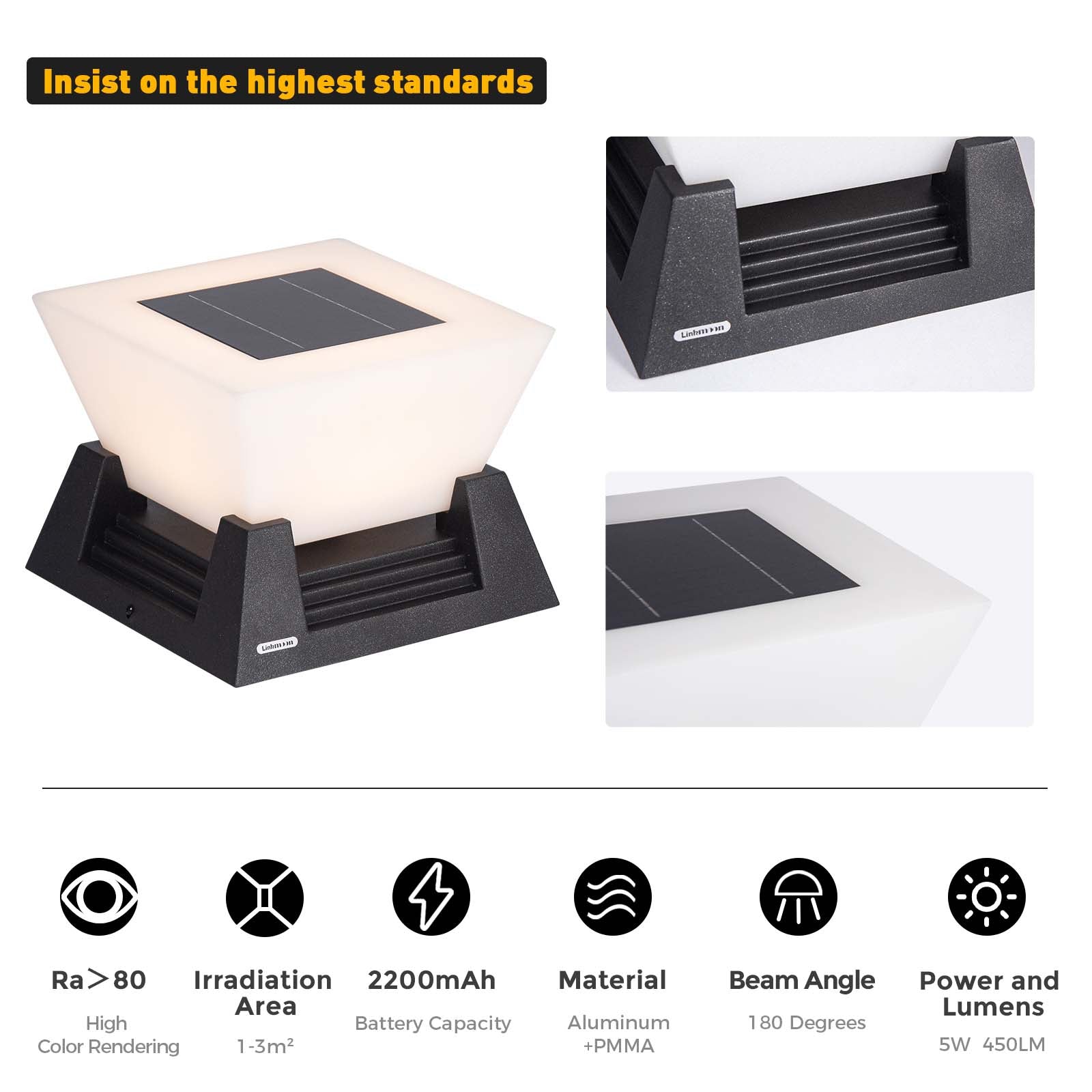 RIRZ NOVA Solar Post Light Modern Architectural LED Outdoor Pathway Garden — 28cm