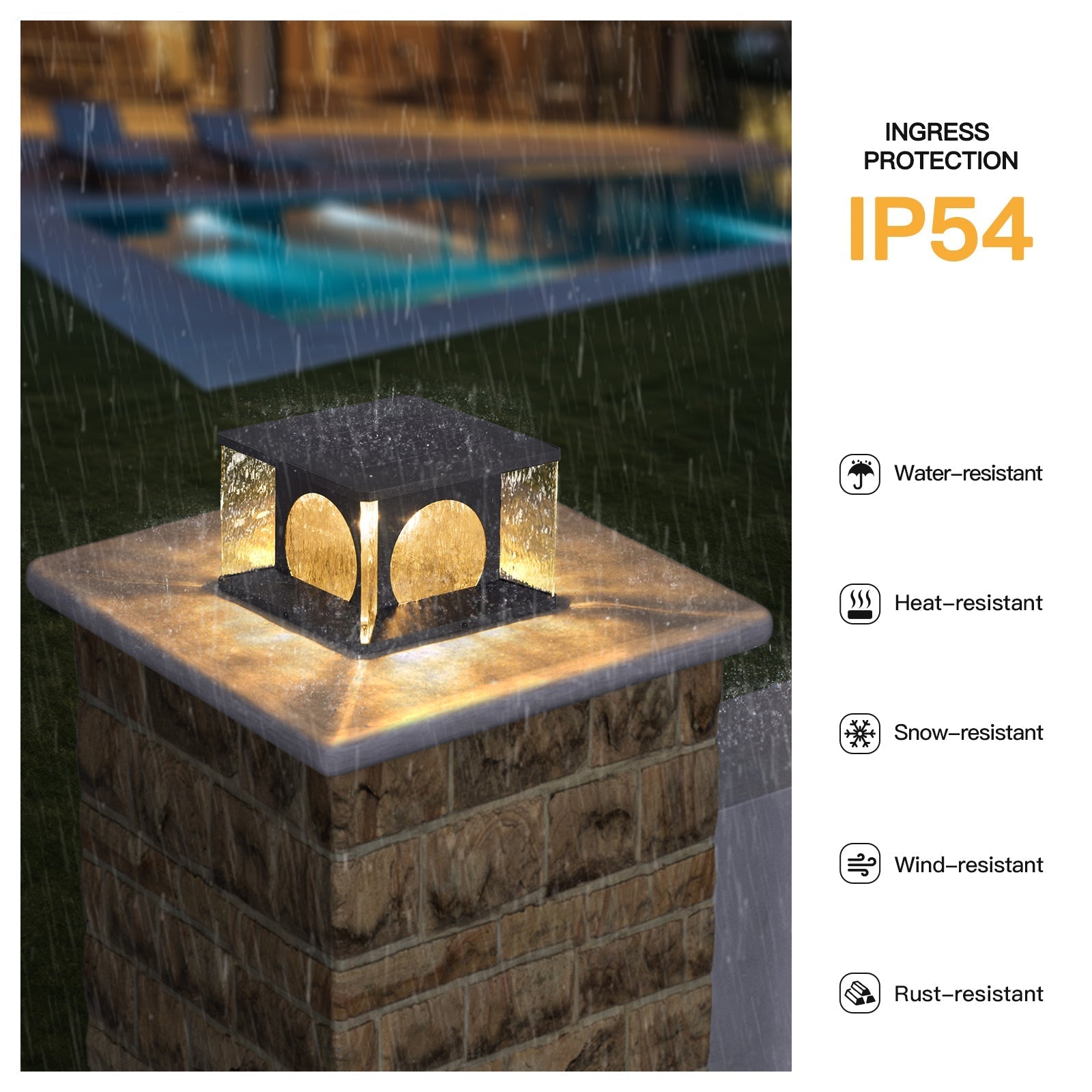RIRZ LUCENT Solar Glass Post Light Modern Textured LED Outdoor Garden — 20cm 30cm