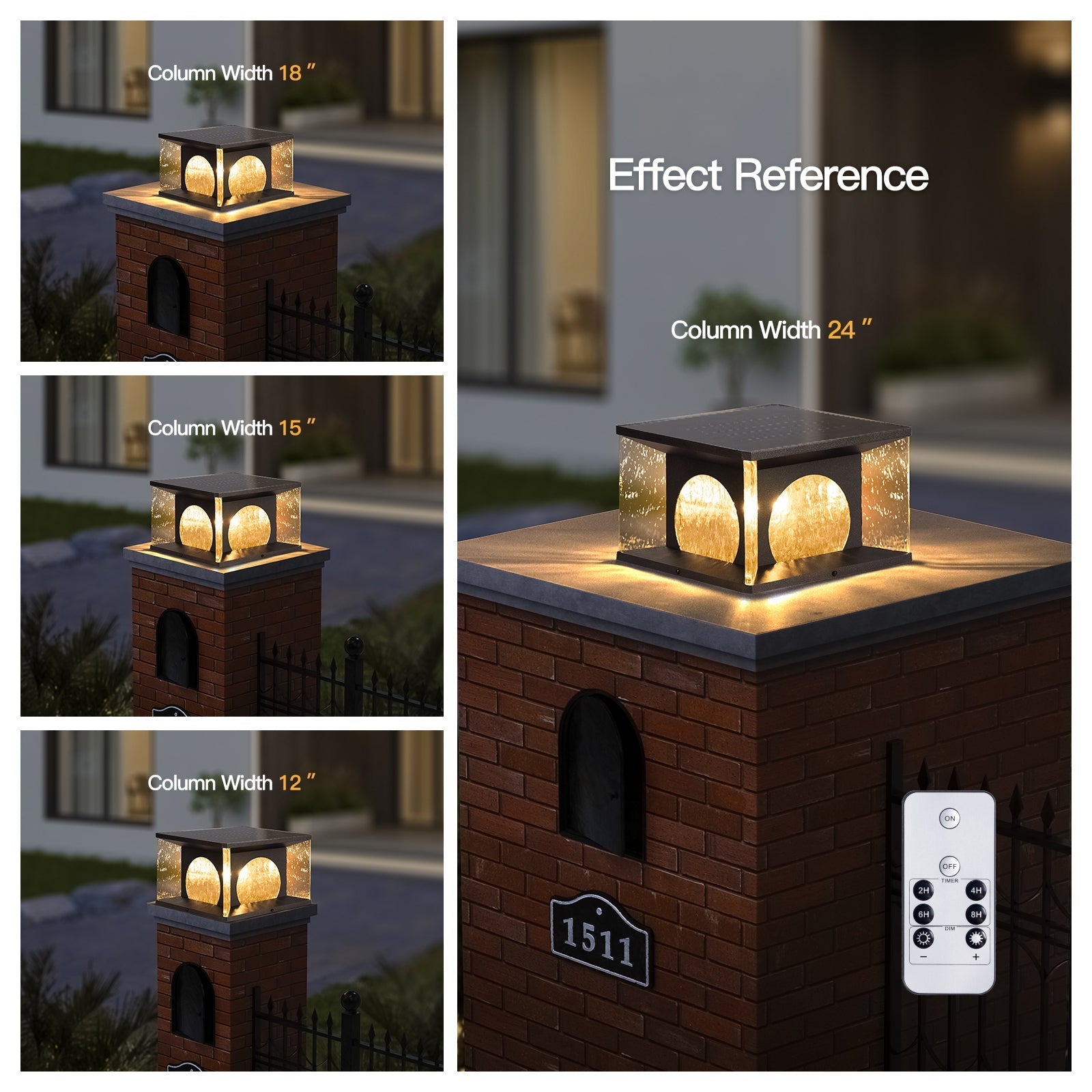 RIRZ LUCENT Solar Glass Post Light Modern Textured LED Outdoor Garden — 20cm 30cm