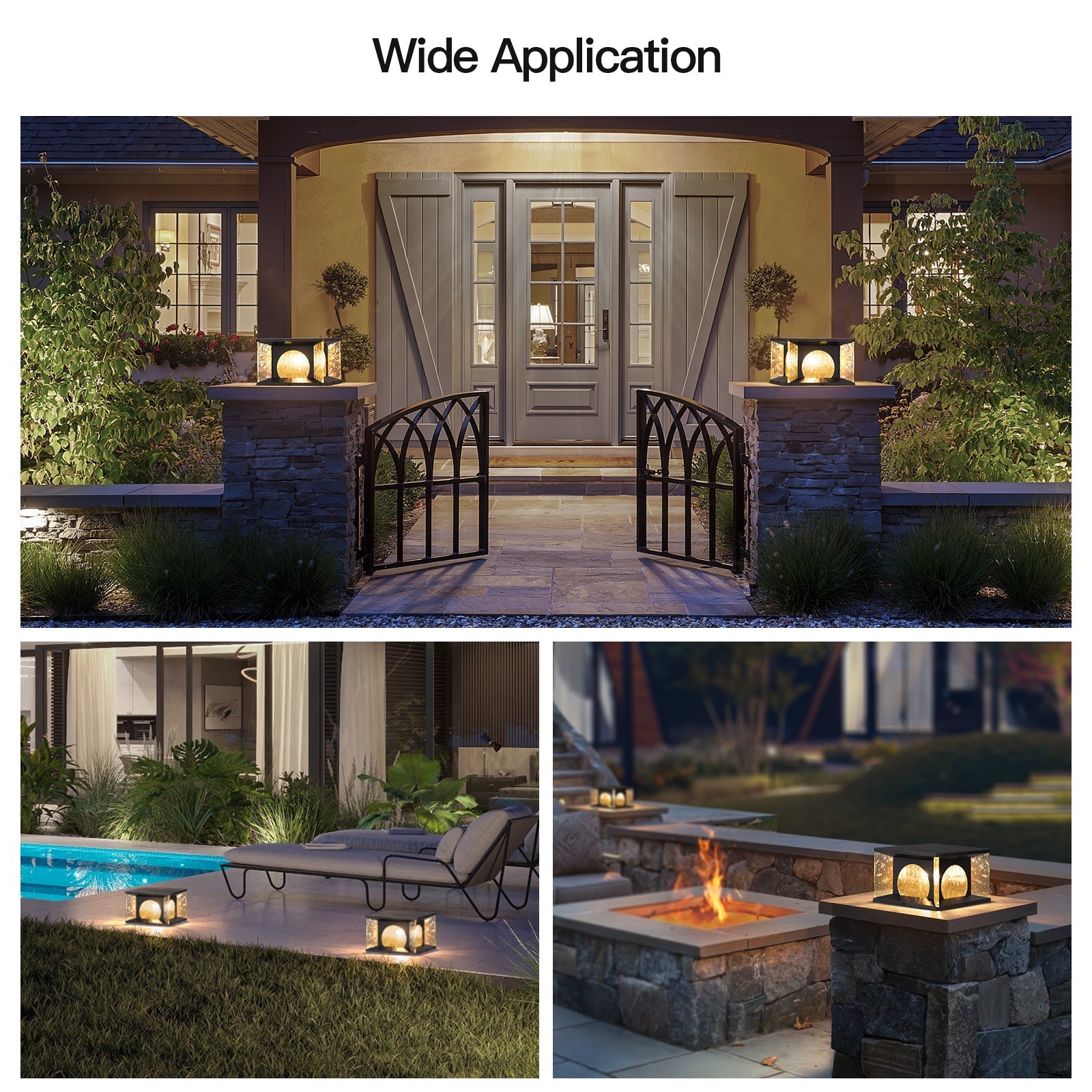 RIRZ LUCENT Solar Glass Post Light Modern Textured LED Outdoor Garden — 20cm 30cm