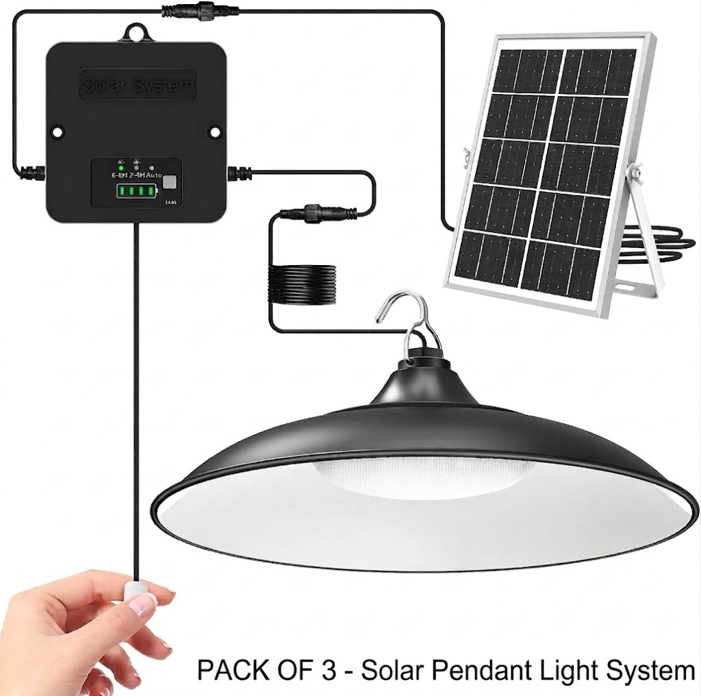 Solar Shed Garage Pendant Light Indoor Outdoor Motion Sensor IP65 Remote Control — 1, 2 & 3-Pack