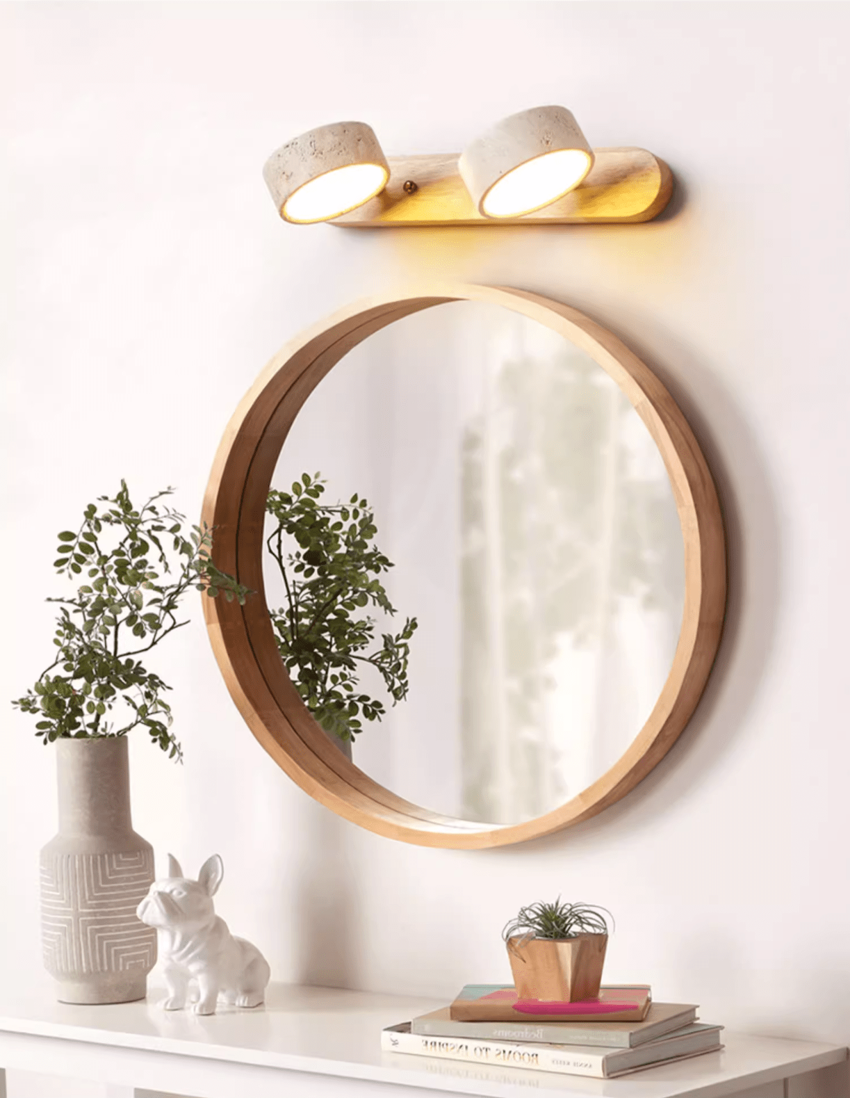 Travertine Duo LED Wall Light Natural Stone Dimmable Bedroom Living Room — 2 to 3 Lights
