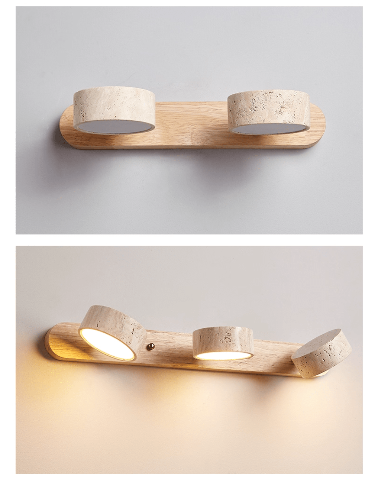 Travertine Duo LED Wall Light Natural Stone Dimmable Bedroom Living Room — 2 to 3 Lights