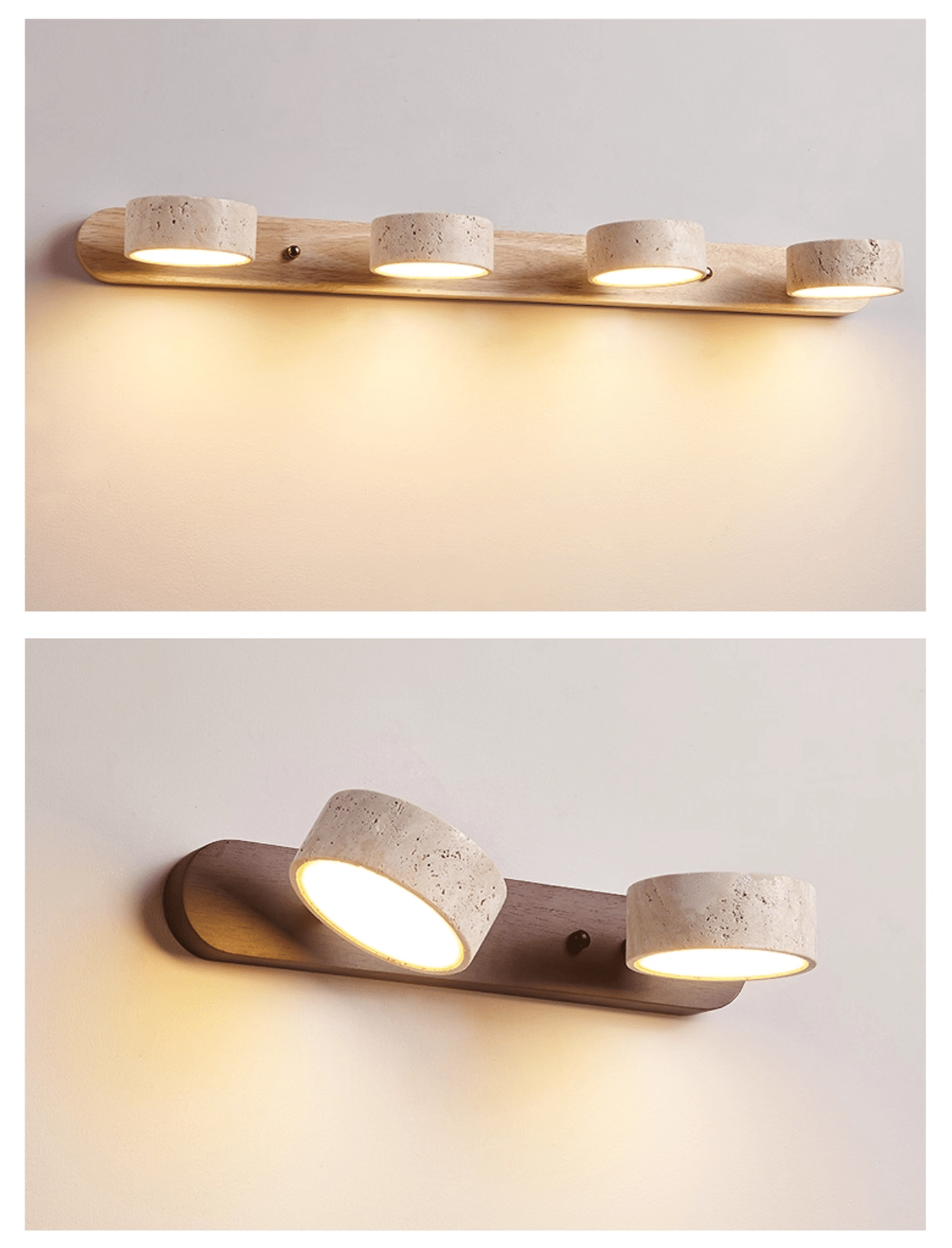 Travertine Duo LED Wall Light Natural Stone Dimmable Bedroom Living Room — 2 to 3 Lights