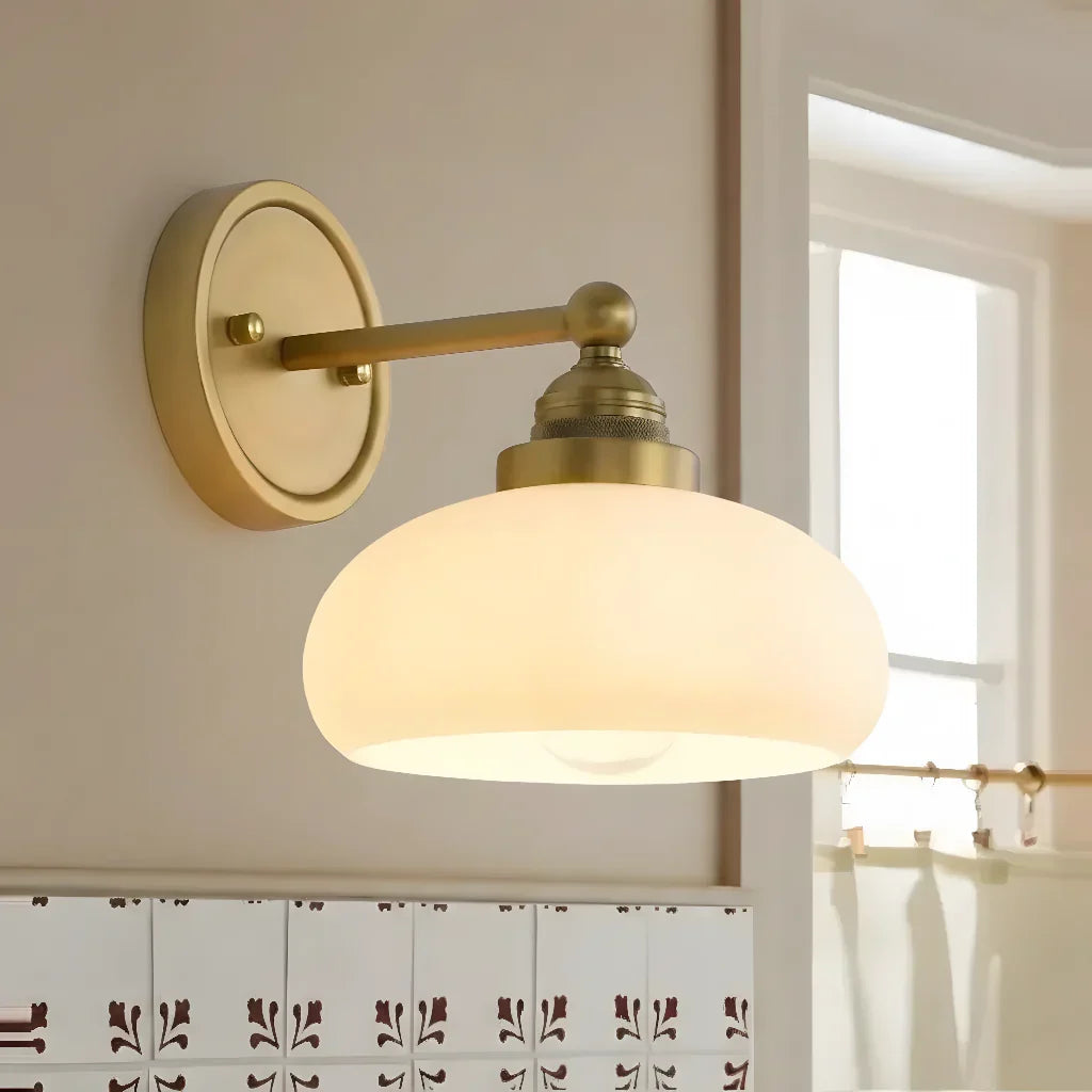 Ferran vintage industrial milk glass wall sconce brass black bedroom bar — 1 to 2 heads
