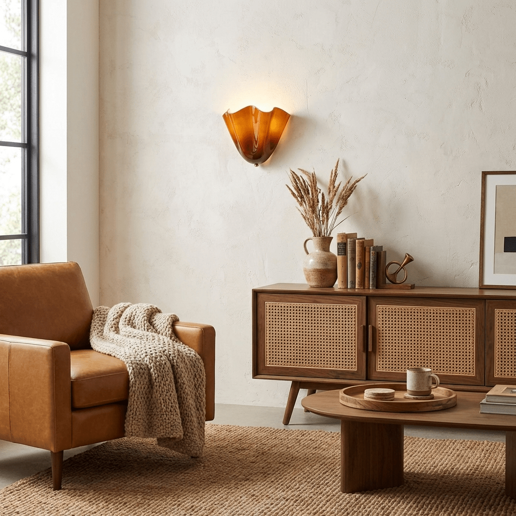 Petalia Glass Wall Sconce Art Deco LED Bedroom Living Room Hallway — Beige Green Brown Amber