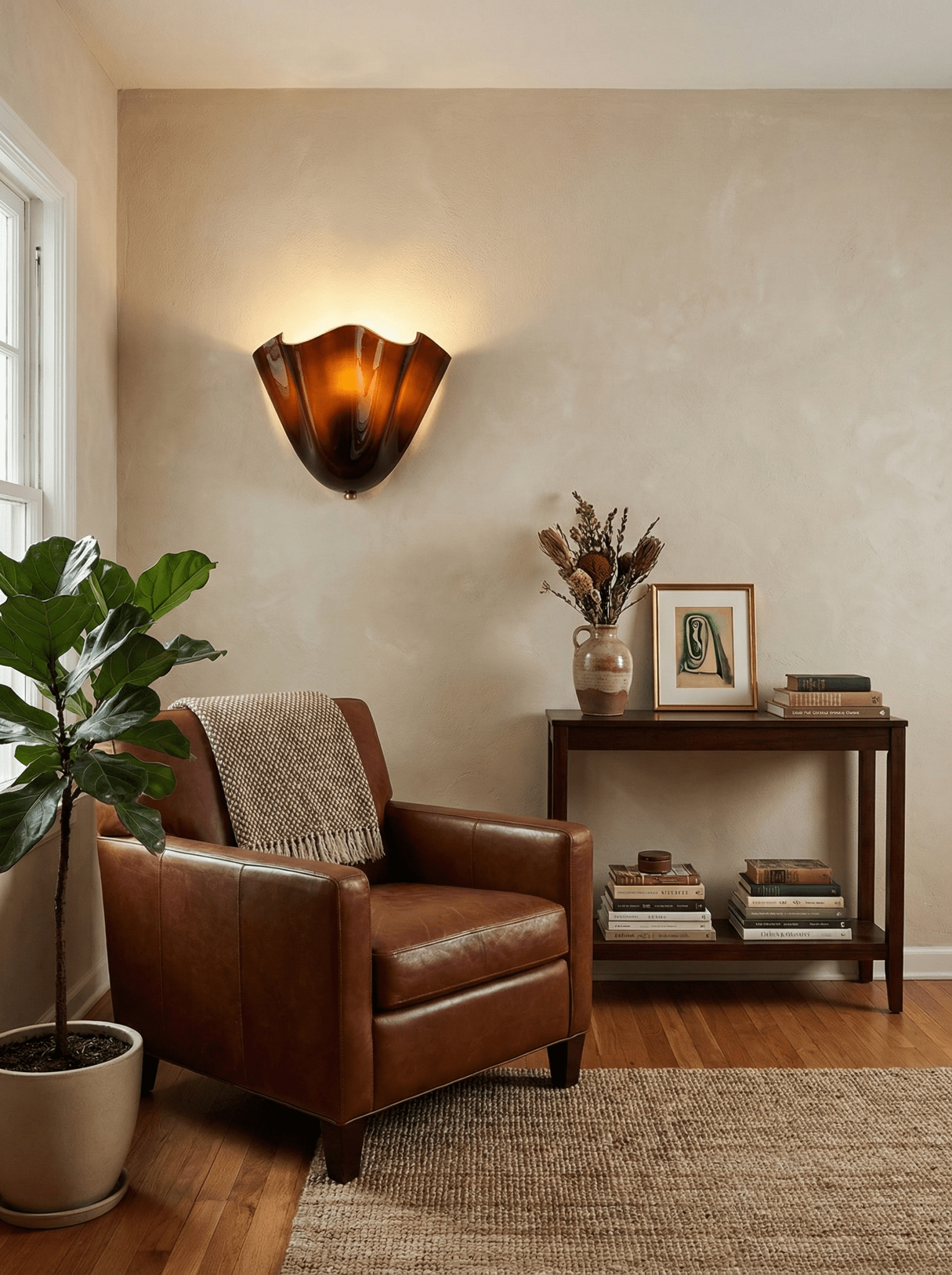 Petalia Glass Wall Sconce Art Deco LED Bedroom Living Room Hallway — Beige Green Brown Amber