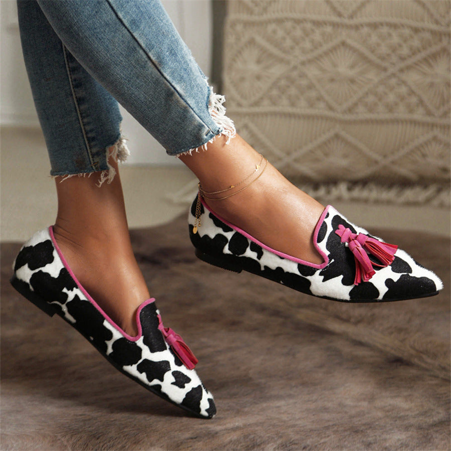 Orthopedic-Inspired Soft Suede Leopard Pointed Loafers