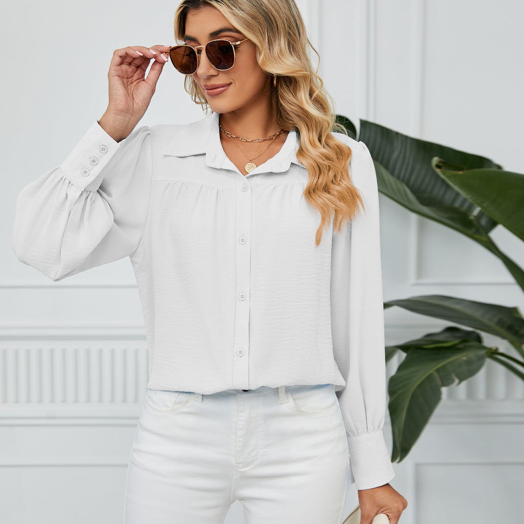Amazirhub | Women’s Long Sleeve Button-Up Blouse Shirt – Elegant Relaxed Fit Top
