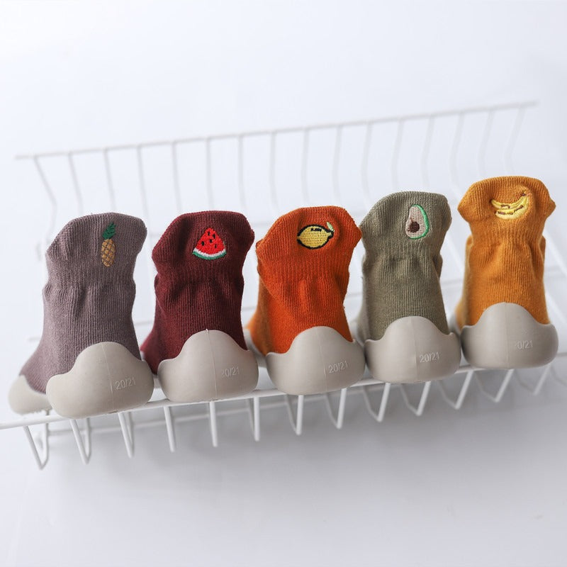 Autumn New Soft Sole Baby Walking Shoes Knitted Embroidered Baby Floor Socks Shoes Avocado Children's Socks