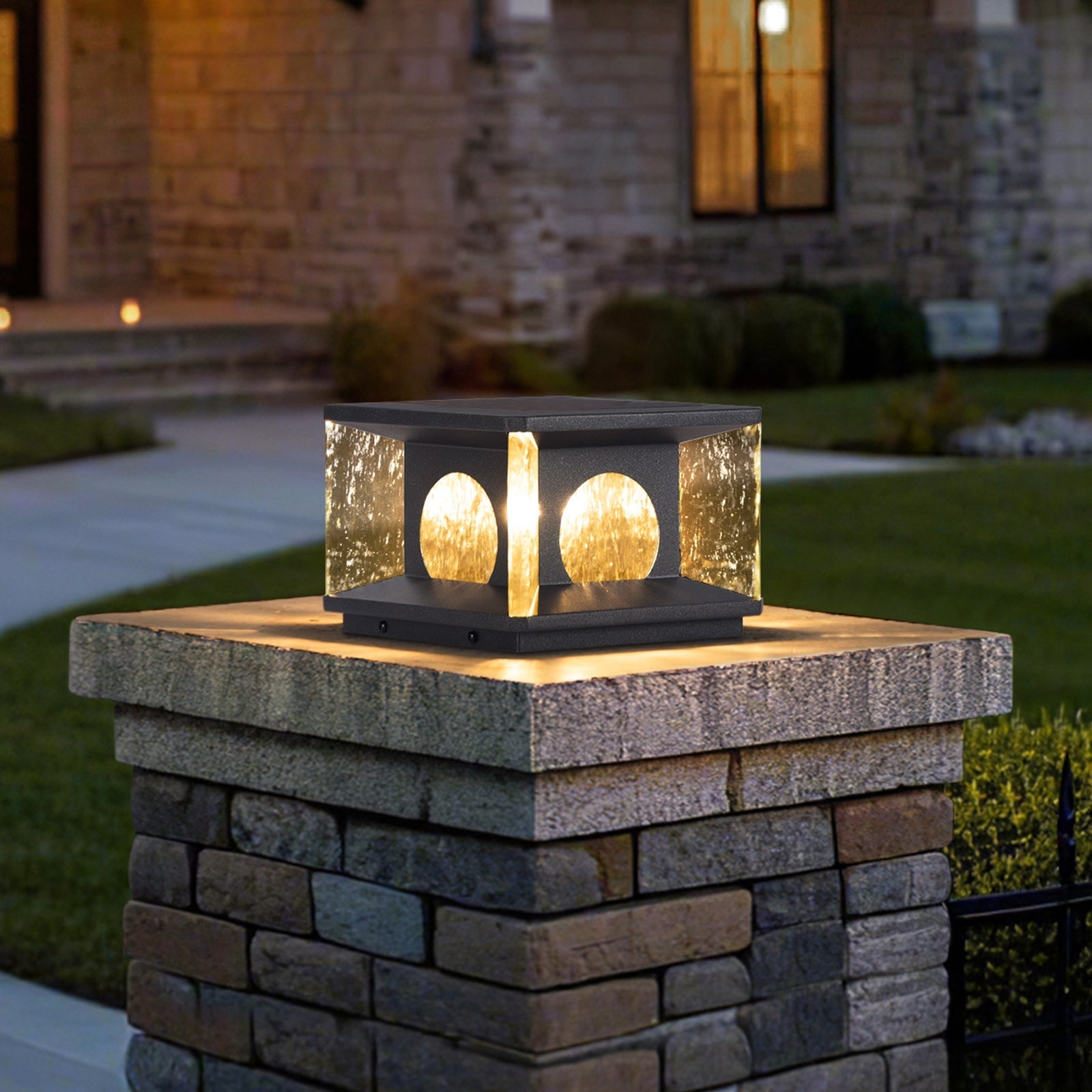 RIRZ LUCENT Solar Glass Post Light Modern Textured LED Outdoor Garden — 20cm 30cm