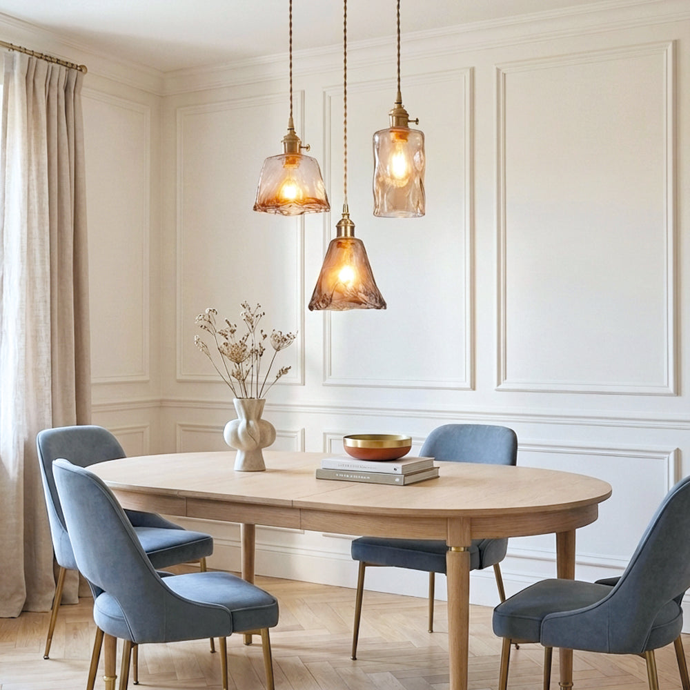 Brass Amber Glass Pendant Light Modern Dining Room Kitchen Island Bar — Pot Cone Dish Cube