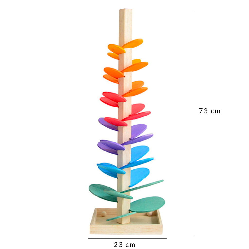 Large Wooden Marble Sound Rainbow Tree Run ( COLOURED WOODEN BALLS)