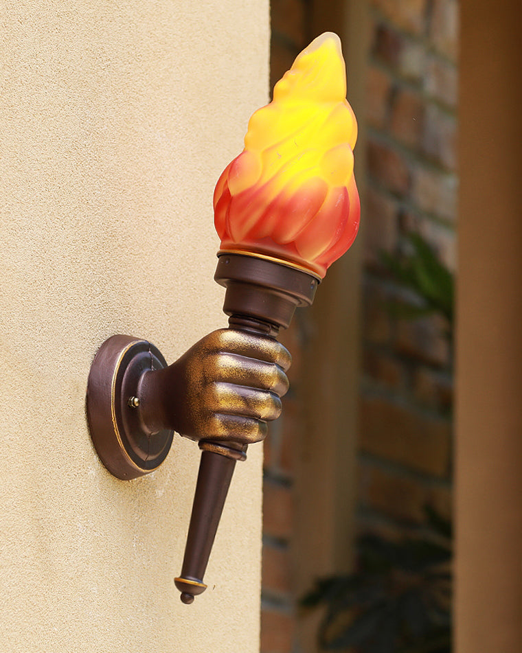 Torch Outdoor Wall Light Retro Flame Style LED Waterproof Porch Garden Entrance — Black Bronze