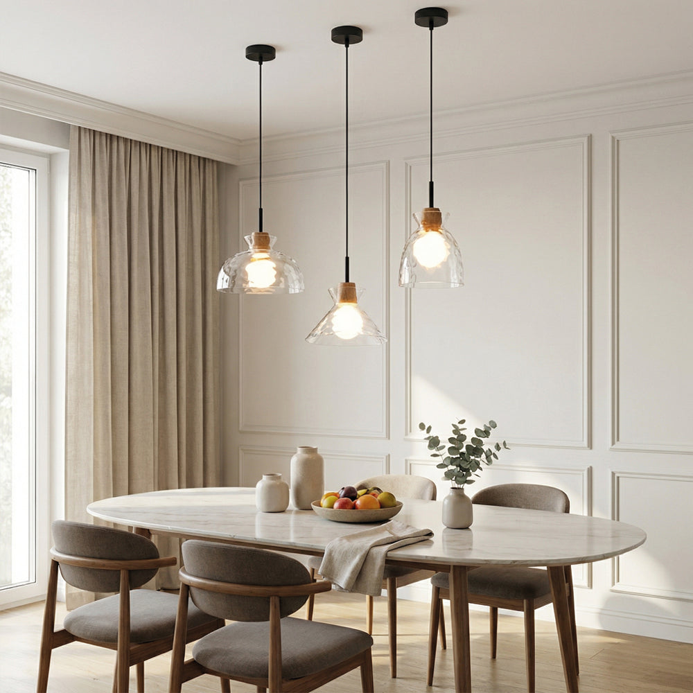 Elegance Glass Lampshade Pendant Light Modern Height Adjustable Dining Room — Small Medium Large