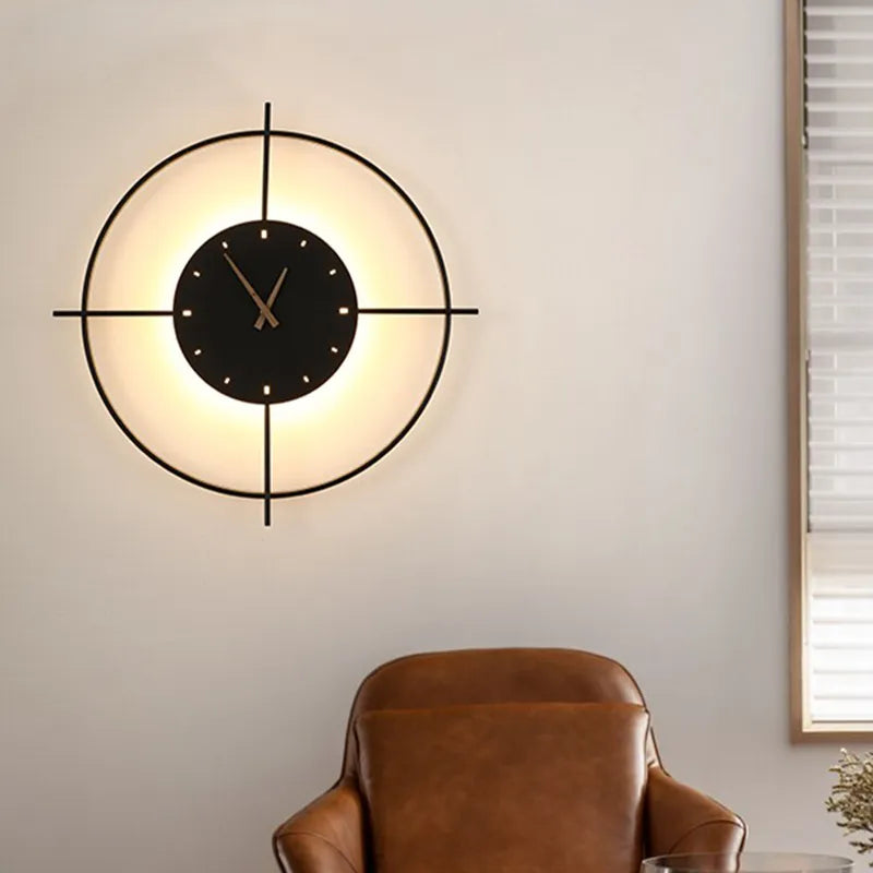 Glint Modern Round Wall Clock Lamp – Gold & Black