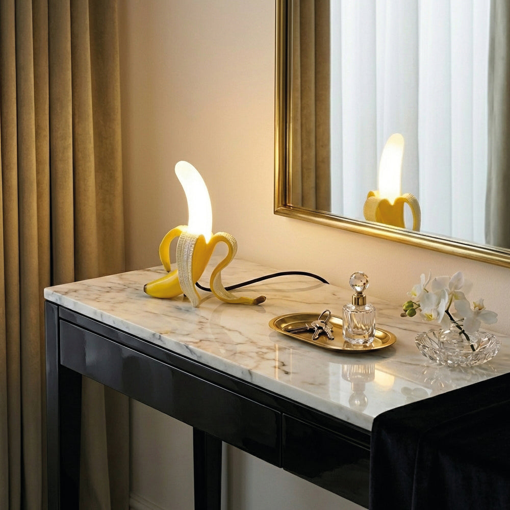 Banana Art Deco LED Table Lamp Brass Chrome Bedside Living Room — Sitting Upright Lounging