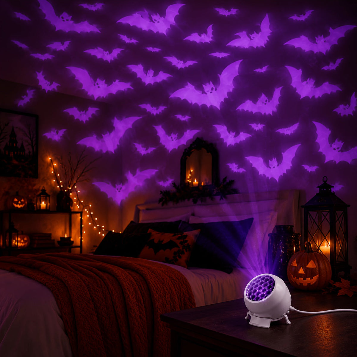 Halloween Bat Projector Lamp with Base, USB-Powered, 360° Adjustable