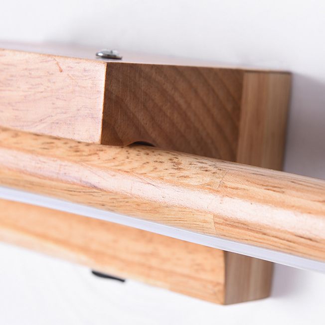 Muto Natural Wood Linear Vanity Wall Lamp with Mirror Front