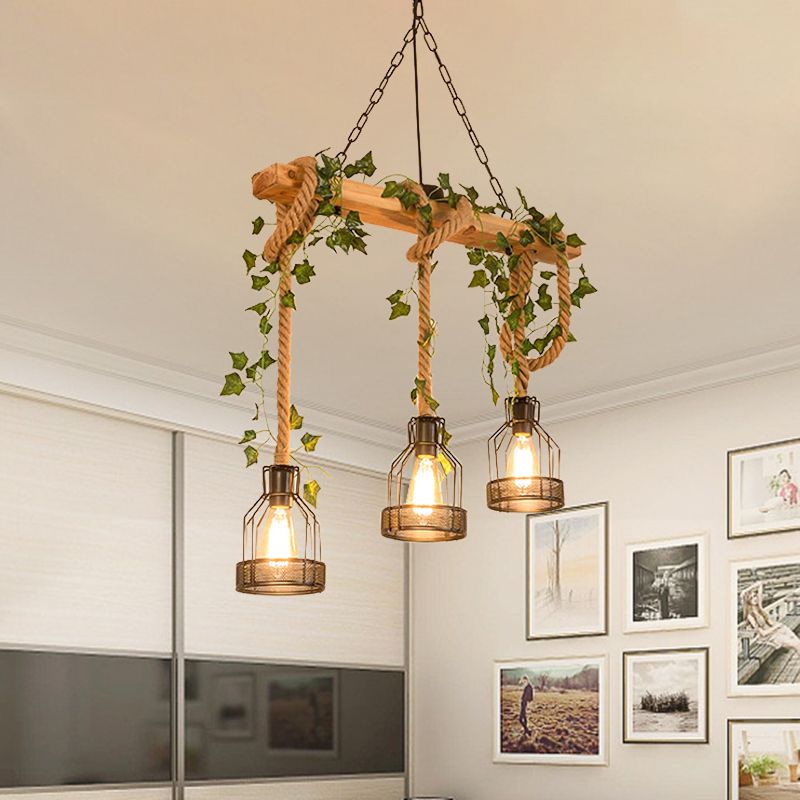 Epoch Caged Vintage Farmhouse Wood Beam Pendant Light 3/5 Heads