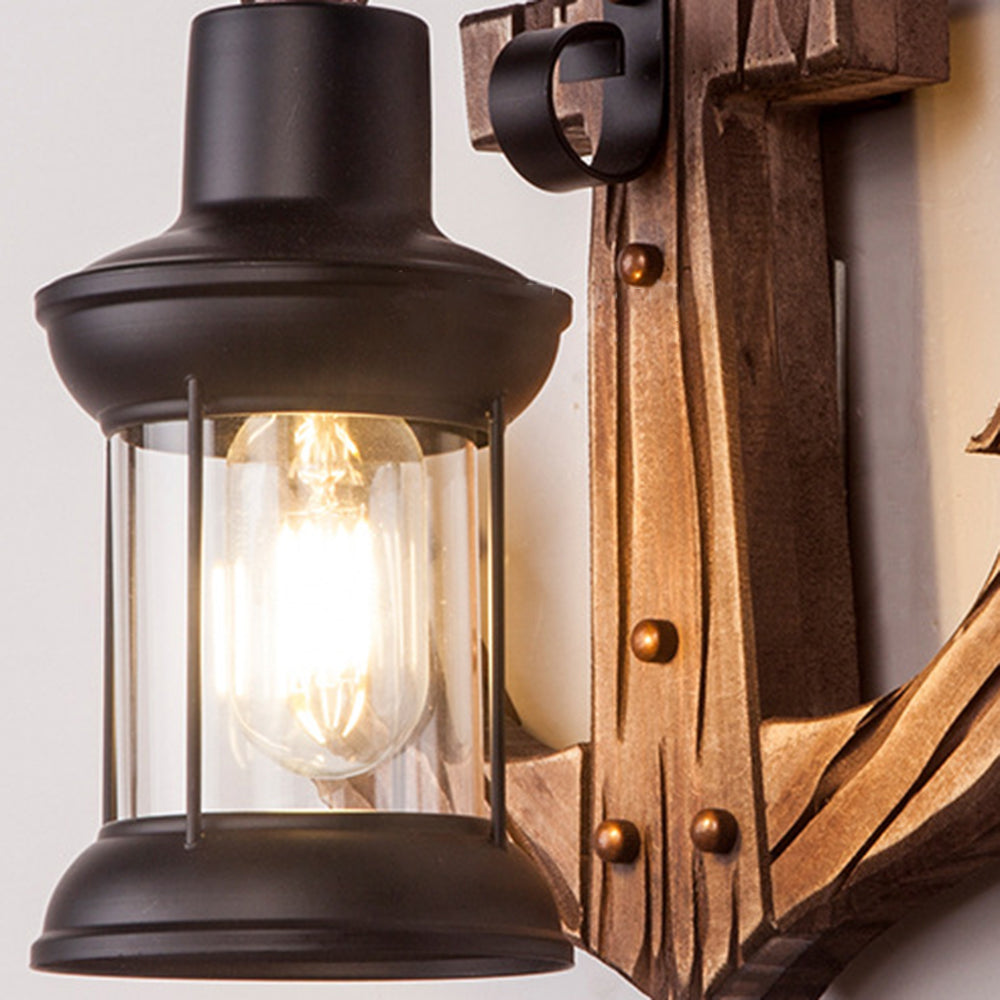 Epoch Anchor Lantern Wall Lamp – Vintage Antique Wooden Bedroom Sconce