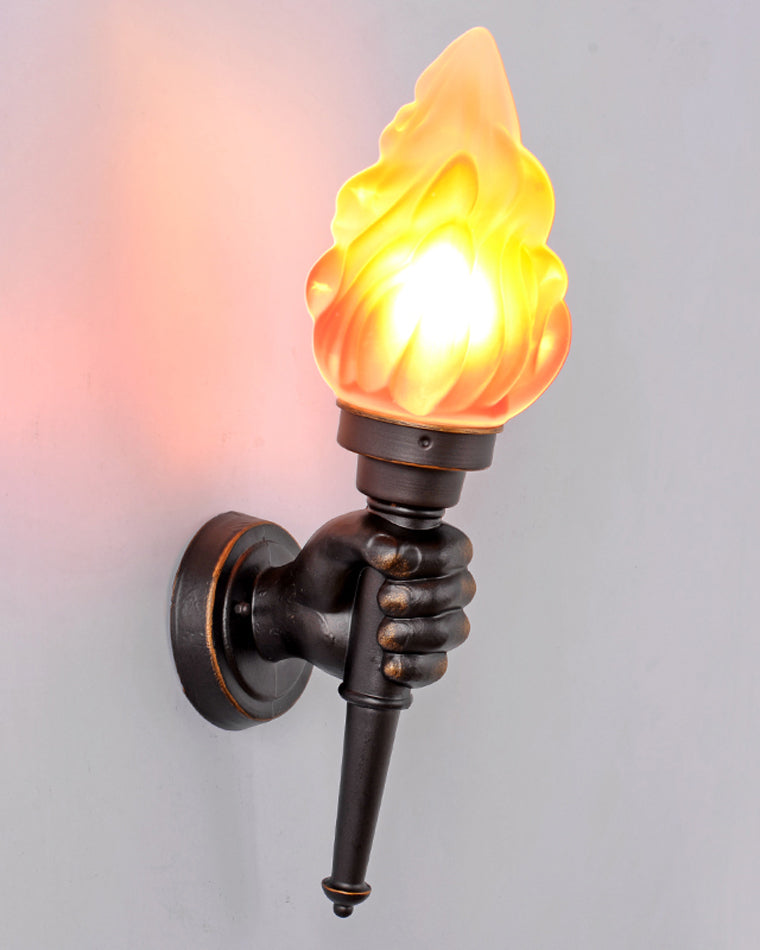 Torch Outdoor Wall Light Retro Flame Style LED Waterproof Porch Garden Entrance — Black Bronze