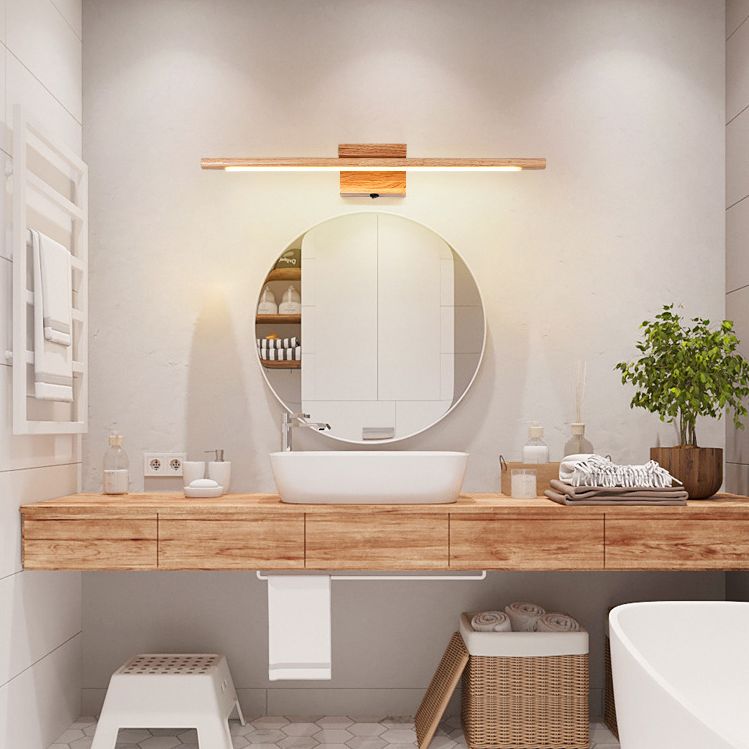 Muto Natural Wood Linear Vanity Wall Lamp with Mirror Front