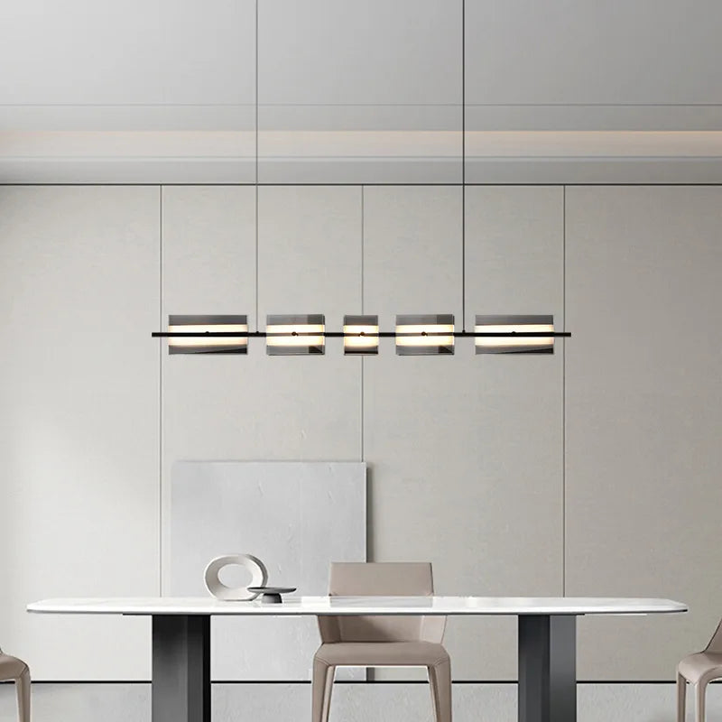 Arisha Modern Nordic Linear Copper/Glass Pendant Light, Brass/Black