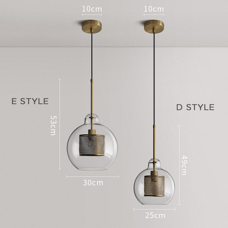 Hessa Contemporary Golden Pendant Light, Glass, Globe/Cylindric