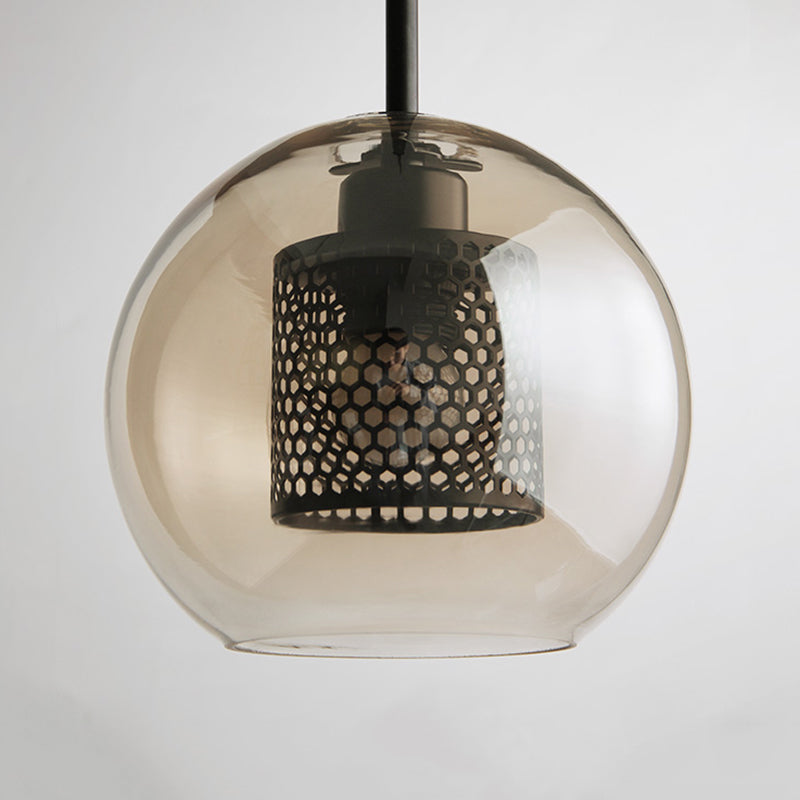 Hessa Contemporary Golden Pendant Light, Glass, Globe/Cylindric