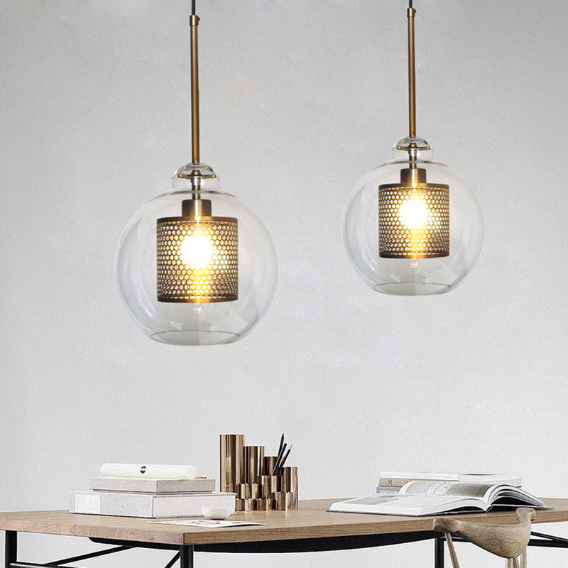 Hessa Contemporary Golden Pendant Light, Glass, Globe/Cylindric