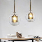 Hessa Contemporary Golden Pendant Light, Glass, Globe/Cylindric