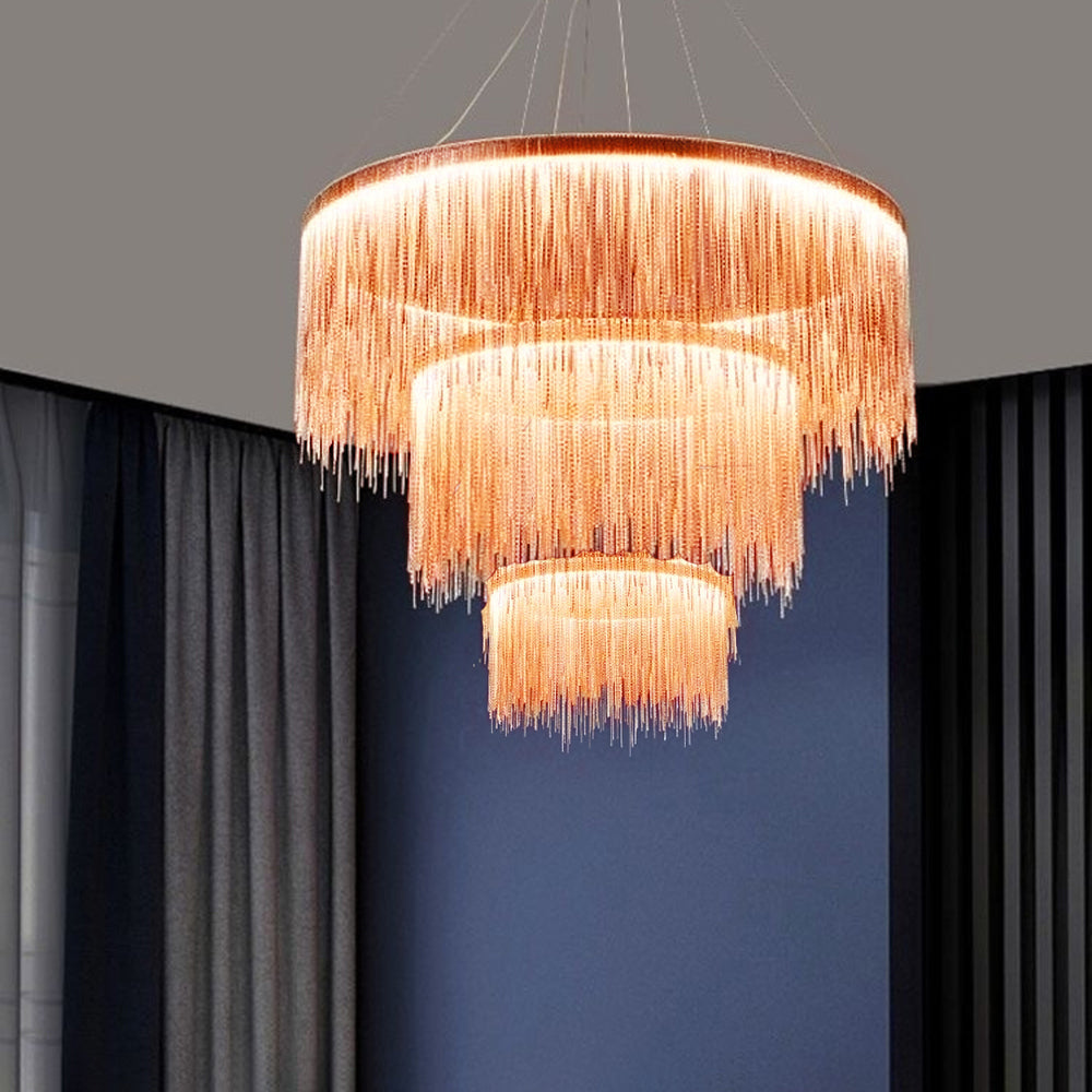 Arisha Tassel Chain Art Deco Pendant Light Silver/Gold Living Room/Hall