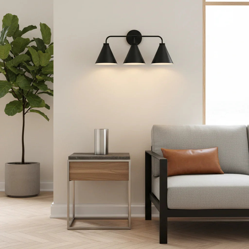 Industrial Metal Tapered LED Wall Sconce Bedroom Living Room Bar — Brass Black Chrome 1 to 2 Head