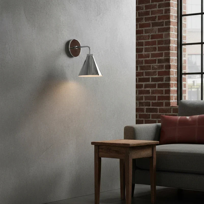 Industrial Metal Tapered LED Wall Sconce Bedroom Living Room Bar — Brass Black Chrome 1 to 2 Head