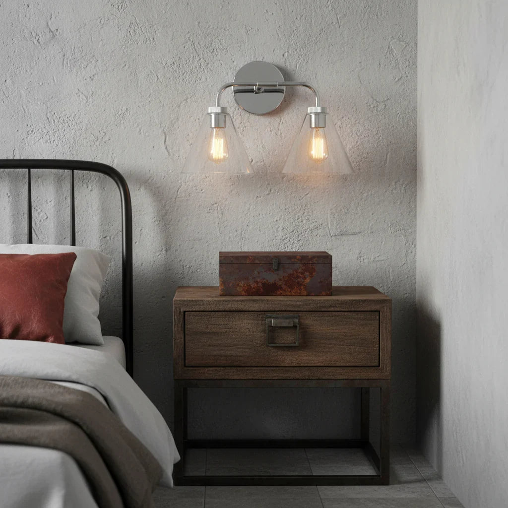 Industrial Metal Tapered LED Wall Sconce Bedroom Living Room Bar — Brass Black Chrome 1 to 2 Head