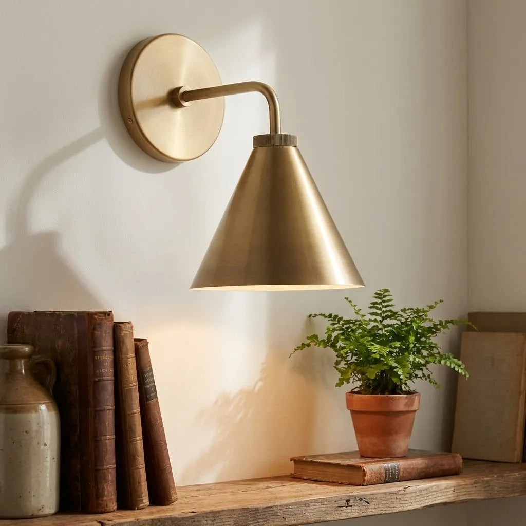 Industrial Metal Tapered LED Wall Sconce Bedroom Living Room Bar — Brass Black Chrome 1 to 2 Head