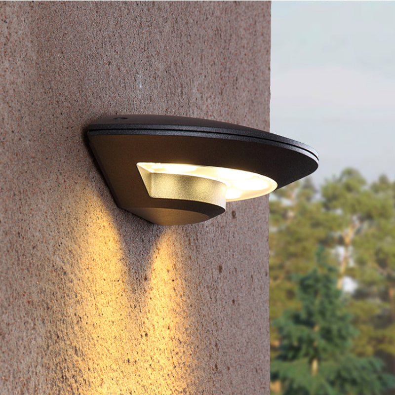 Ray Flying Saucer Outdoor Wall Lamp – Black Metal LED Light