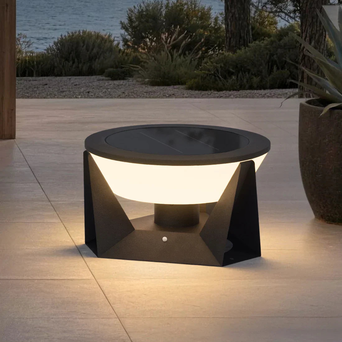 RIRZ HALO Solar Outdoor Floor Lamp LED Warm White Patio Garden Poolside — 18cm 28cm 38cm