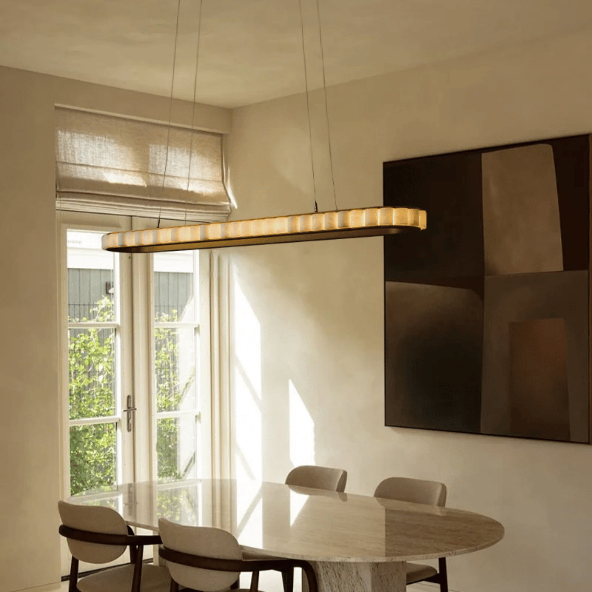 AurumLume Oval Marble LED Pendant Light Luxury Dimmable Dining Room Kitchen Island — 31 to 47 Inch