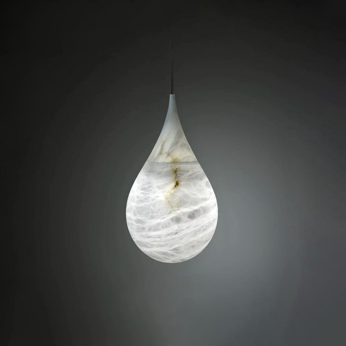 Alabaster Raindrop Pendant Light Natural Stone Teardrop LED Warm White Dining Bedroom — Brass Hardware