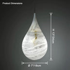Alabaster Raindrop Pendant Light Natural Stone Teardrop LED Warm White Dining Bedroom — Brass Hardware