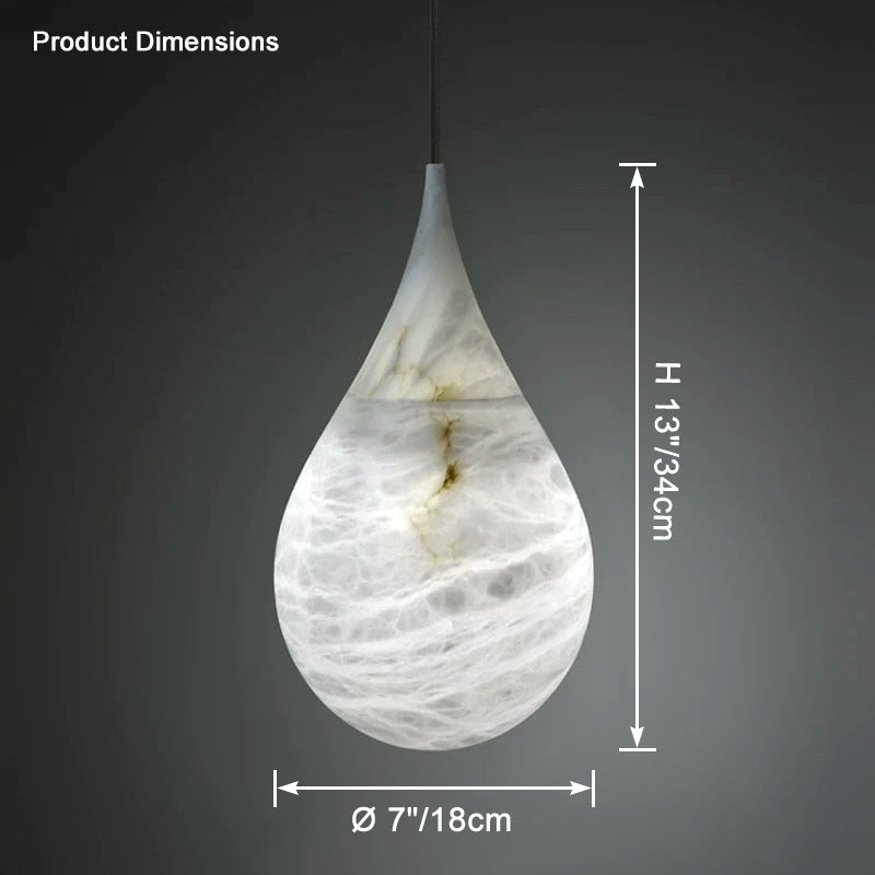 Alabaster Raindrop Pendant Light Natural Stone Teardrop LED Warm White Dining Bedroom — Brass Hardware