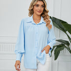 Amazirhub | Women’s Long Sleeve Button-Up Blouse Shirt – Elegant Relaxed Fit Top