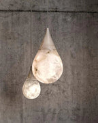 Alabaster Raindrop Pendant Light Natural Stone Teardrop LED Warm White Dining Bedroom — Brass Hardware