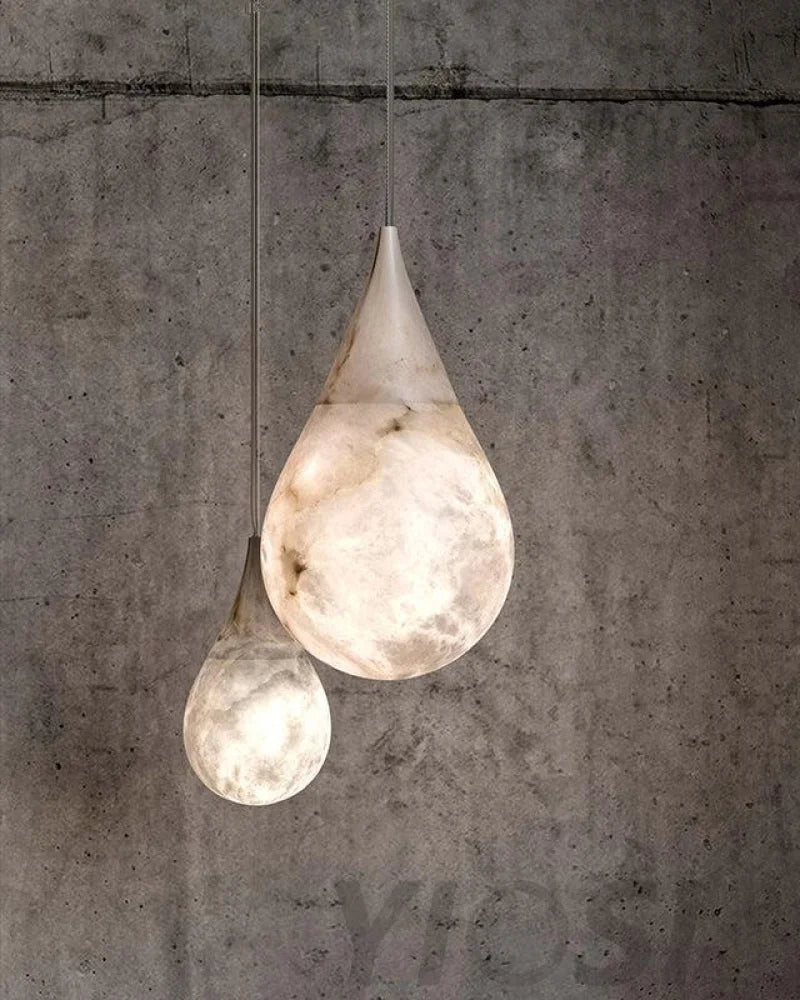 Alabaster Raindrop Pendant Light Natural Stone Teardrop LED Warm White Dining Bedroom — Brass Hardware