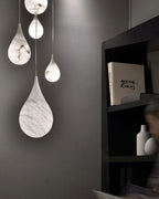 Alabaster Raindrop Pendant Light Natural Stone Teardrop LED Warm White Dining Bedroom — Brass Hardware