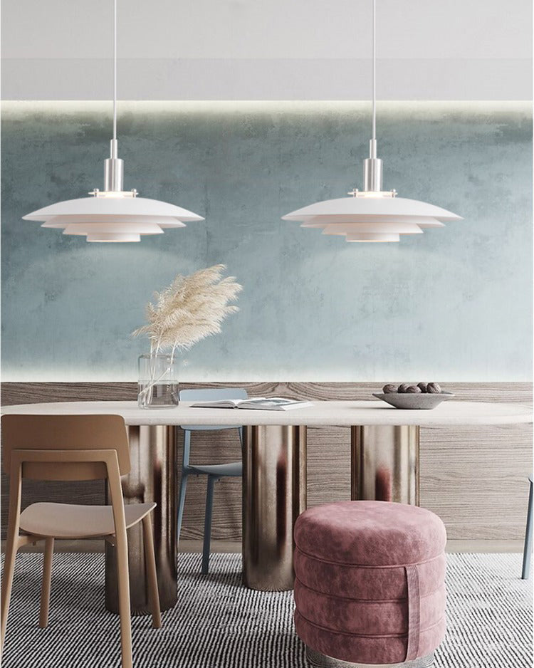 White Danish Designer Pendant Light Minimalist Sculptural LED Dining Room Living Room — 2 Sizes