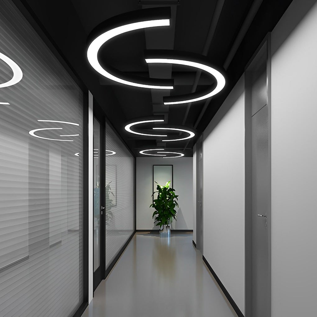 Curved Semi-Circle LED Pendant Light Ultra-Slim Acrylic Commercial Office Gym Shopping Mall — 15 to 47 Inch
